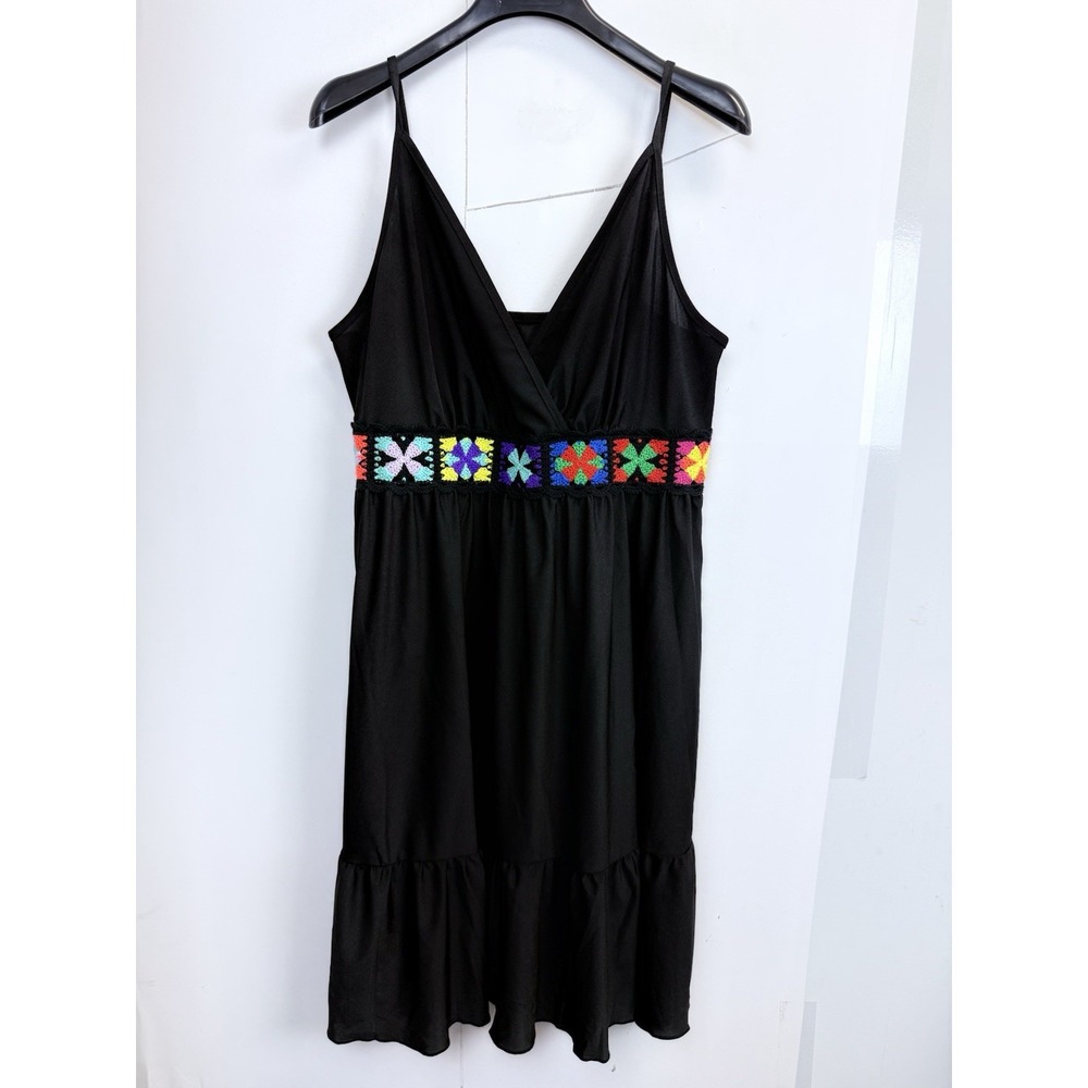 Shein Curve Womens 2XL Crochet Patchwork Waist Mini Dress Black Coverup Sundress